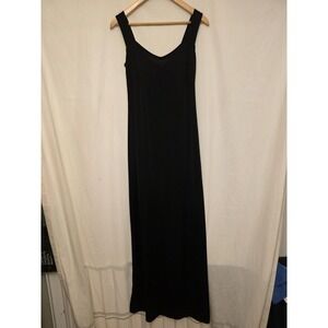 Vtg Three Flags‎ Dress Womens 8 Medium Black Jersey Tank Maxi Slip